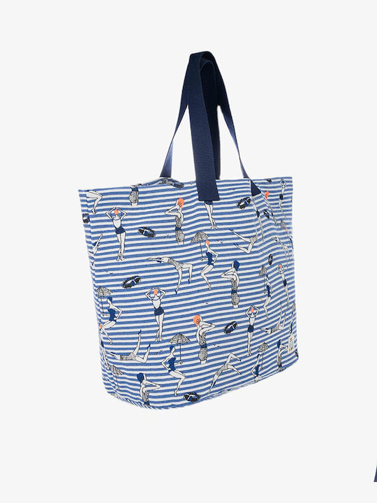 Bleecker & Love Cannes Fabric Beach Bag Waterproof Blue with Stripes