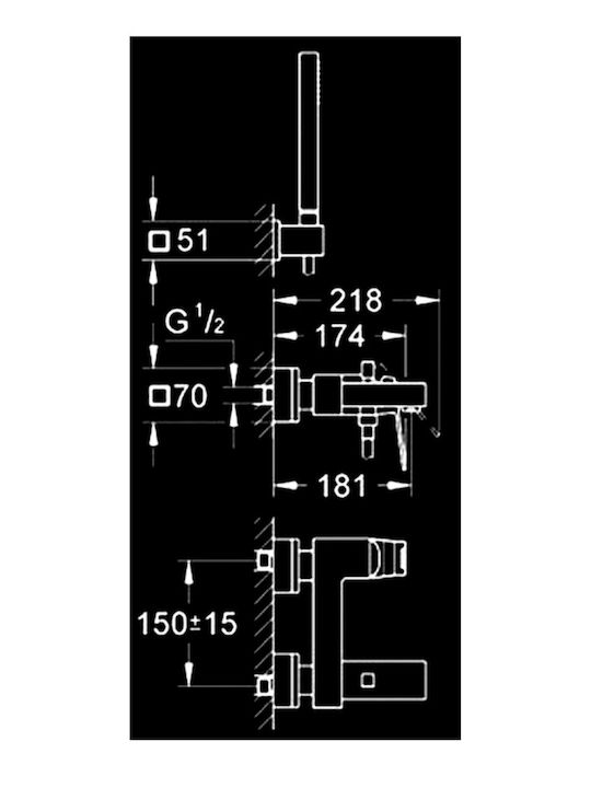 Grohe Eurocube Αναμεικτική Μπαταρία Μπανιέρας Πλήρες Σετ Ασημί