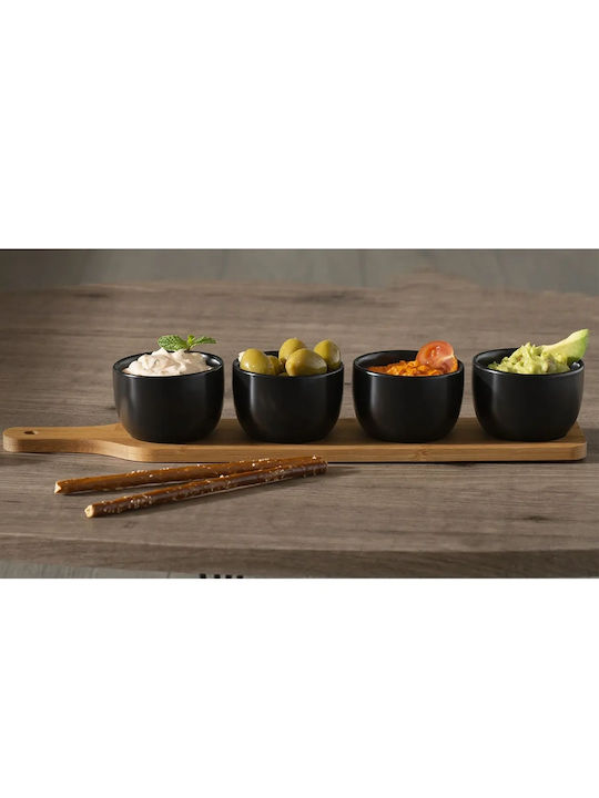 Porcelain Dessert Divided Serving Tray with 4 Slots Black 41x7.8x7.8cm 5pcs