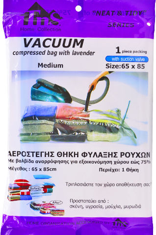 TnS with Lavender Plastic Storage Bag For Clothes Airtight and with Vacuum 85x65cm 1pcs