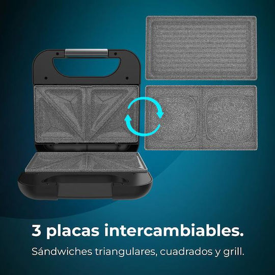 Cecotec Rock’nToast Combo Sandwich Maker with Removable Plates for for 2 Sandwiches Sandwiches 800W Inox