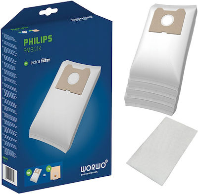 Worwo PMB01K Vacuum Cleaner Bags 4pcs Compatible with Philips Vacuum Cleaners