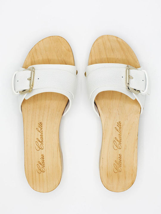 Leather Women's Flat Sandals in White Color