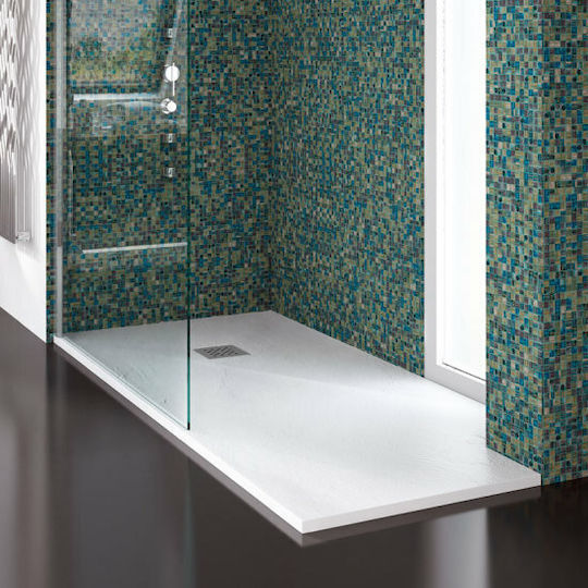 Karag Pietra Rechteckig Künstlicher Stein Dusche x120cm Bianco
