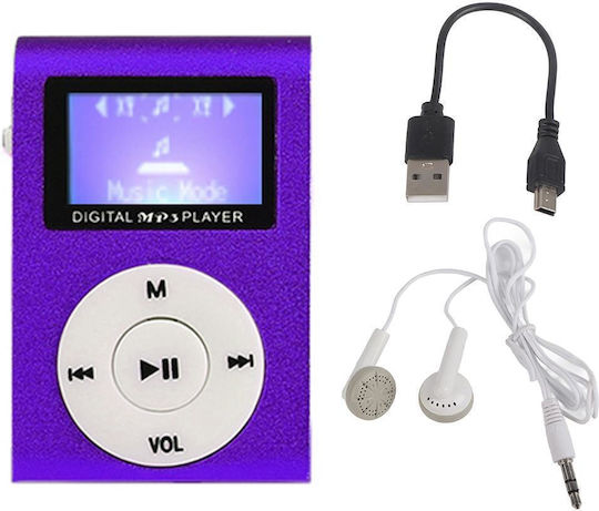 Mini USB Metal Clip MP3 Player (32GB) with LCD Screen Purple