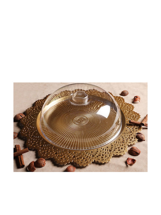 Gold Plastic Cake Stand with Lid 38x38cm