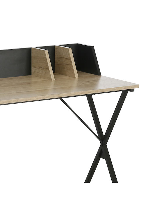 Birou de Calculatoare Zervan Din Lemn Natural Negru cu Picioare Metalice 90x50x85cm