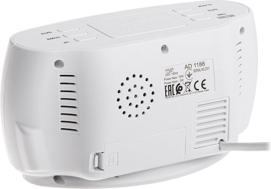 Adler Tabletop Digital LED Clock With Alarm White AD 1186 W