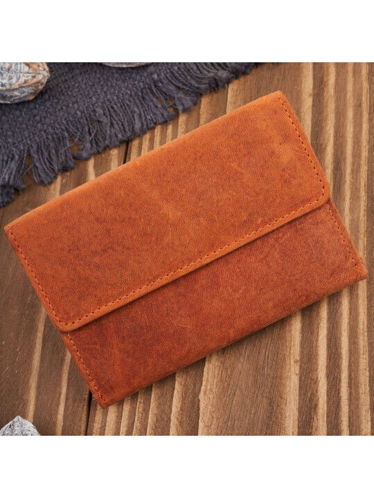 Small Leather Women's Wallet Classic with RFID Orange