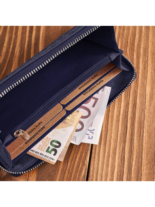 Leather Women's Wallet Classic with RFID Navy Blue