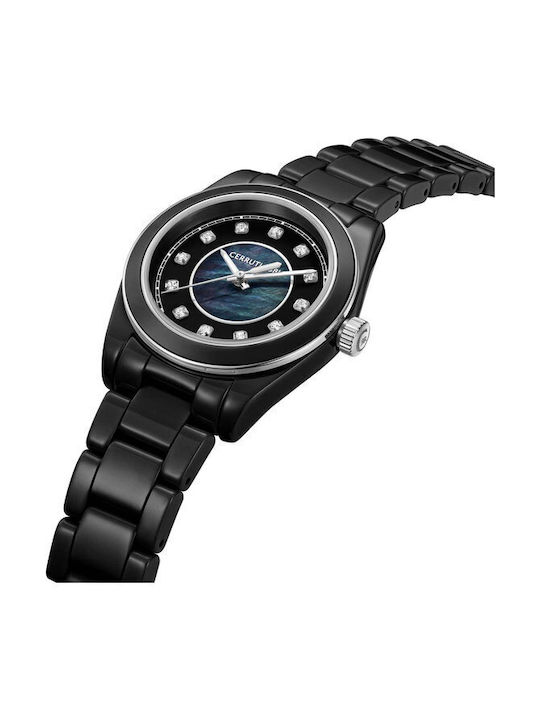 Cerruti Crystals Watch with Black Metal Bracelet