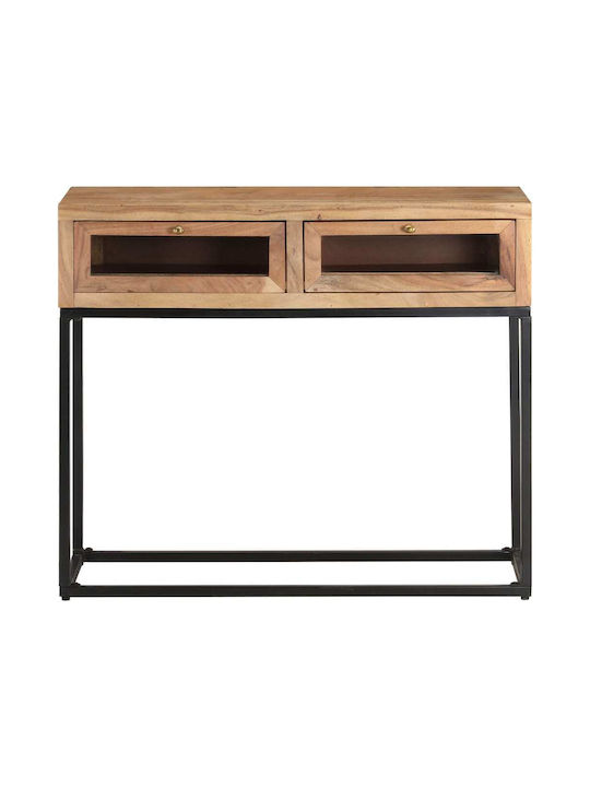 Console Table of Solid Wood & Glass Coffee L90xW35xH76cm