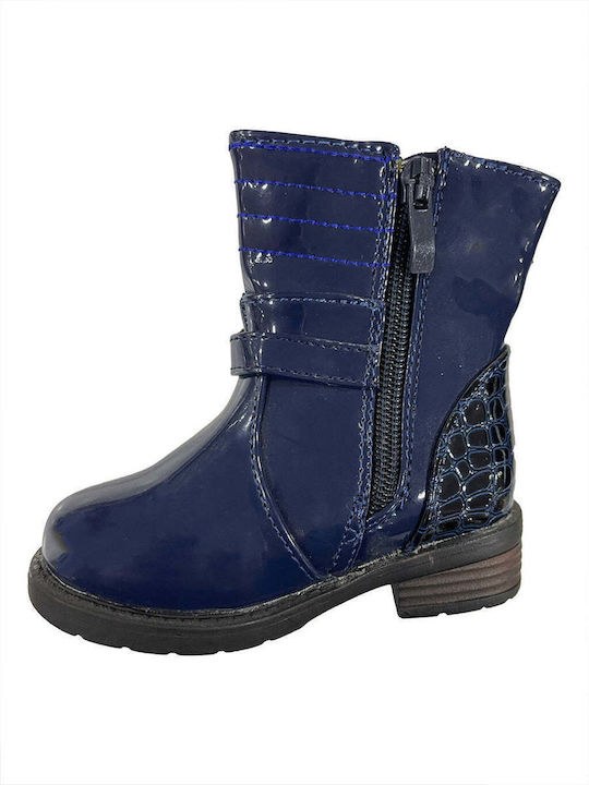 Ustyle Kids Patent Leather Boots with Zipper Blue