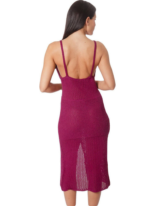 Midi Damenkleid Gestrickt mit Tränen Fuchsie
