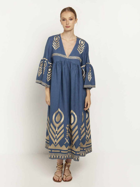 Greek Archaic Kori Sommer Mini Kleid Indigo Blue