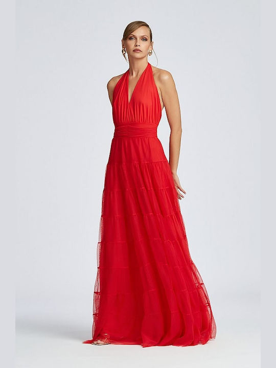 Lynne Maxi Dress with Ruffle Red