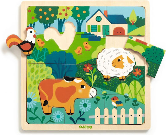Wooden Kids Peg Puzzle Farm 15pcs Djeco
