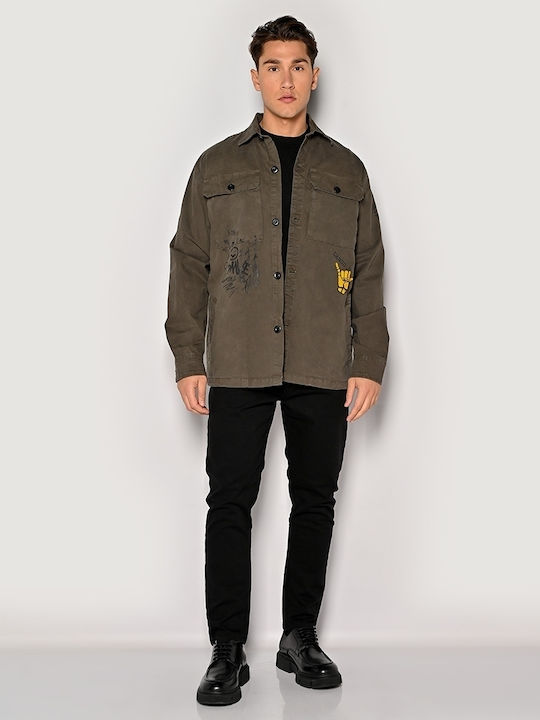 Long-sleeved Denim Shirt in Wide Line Khaki