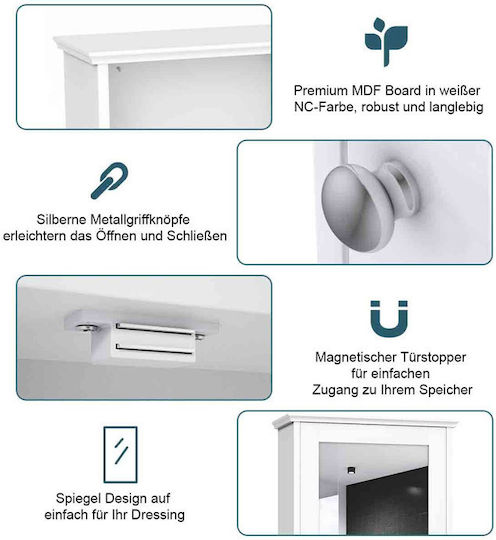 Costway Badezimmerspiegel aus MDF mit Regal & Schrank 34x15cm Weiß