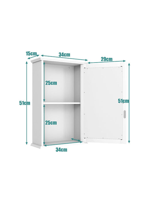 Costway Банско Огледало от MDF с Рафт & Шкаф 34x15см Бял