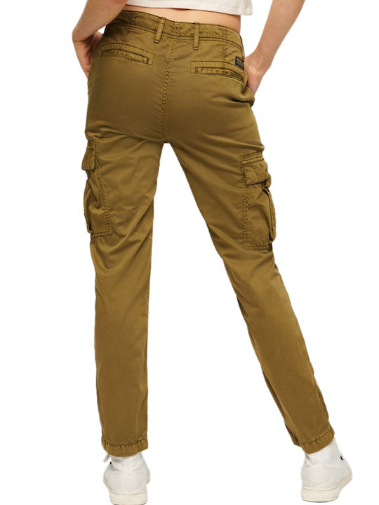 Superdry Women's Fabric Cargo Trousers in Slim Fit Khaki