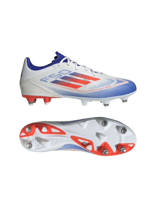 Adidas F50 League SG Low Football Shoes with Cleats Cloud White / Solar Red / Lucid Blue