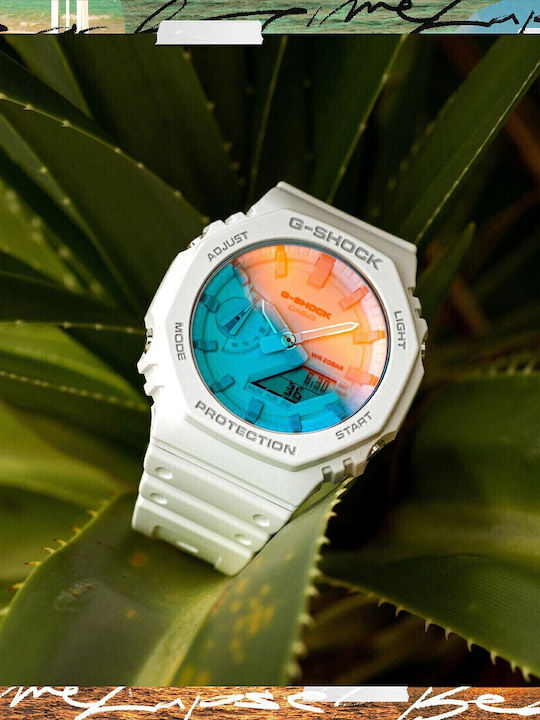 Casio G-shock Ανδρικό Ρολόι Χρονογράφος Μπαταρίας με Λευκό Καουτσούκ Λουράκι