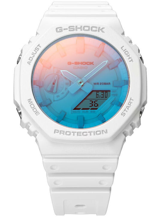 Casio G-shock Ανδρικό Ρολόι Χρονογράφος Μπαταρίας με Λευκό Καουτσούκ Λουράκι