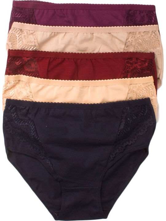 Βαμβακερά Women's Slip MultiPack Blue/Purple/LIght Beige/Beige/Bordeaux