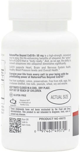 Nature's Plus Beyond CoQ10 Ubiquinol Gluten Free 50mg 30 softgels