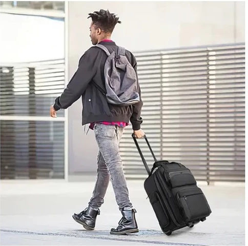 Ozuko Sack Voyage Back Black with Wheels Fabric L46xW24xH33cm