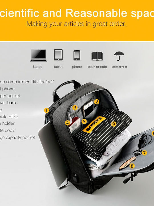 Tigernu Τσάντα Πλάτης για Laptop με Θύρα USB σε Μαύρο χρώμα T-B3305