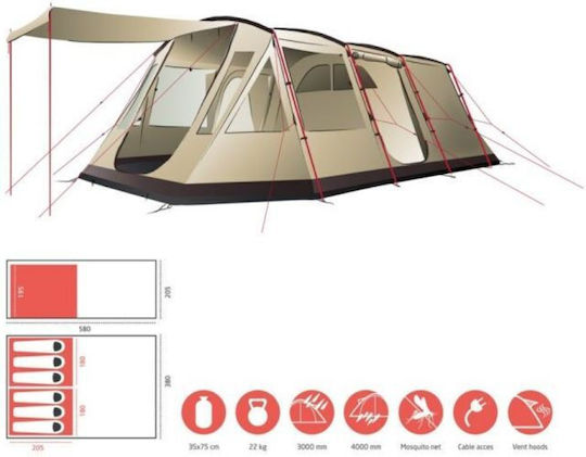 Grand Canyon Доломити 6 Палатка За Къмпинг Тунел Бежова 4 Сезона За 6 Човека 580x380x190см
