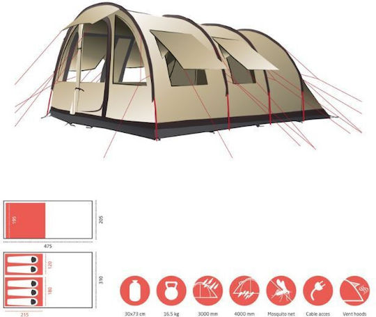 Grand Canyon Helena 5 Σκηνή Camping Τούνελ Μπεζ 4 Εποχών για 5 Άτομα 475x310x200εκ.