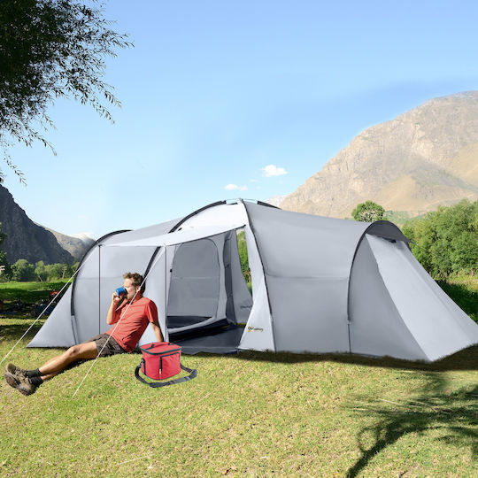 Outsunny Σκηνή Camping Τούνελ Γκρι 3 Εποχών για 6 Άτομα 590x245x193εκ. με Κουβούκλιο