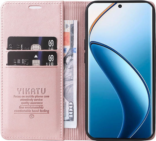 5g 12 Pro+ 5g Yikatu Folio Series Стойка за поддръжка Книга Изкуствена кожа / Силикон / Пластмаса Розово злато (Realme 12 Pro)