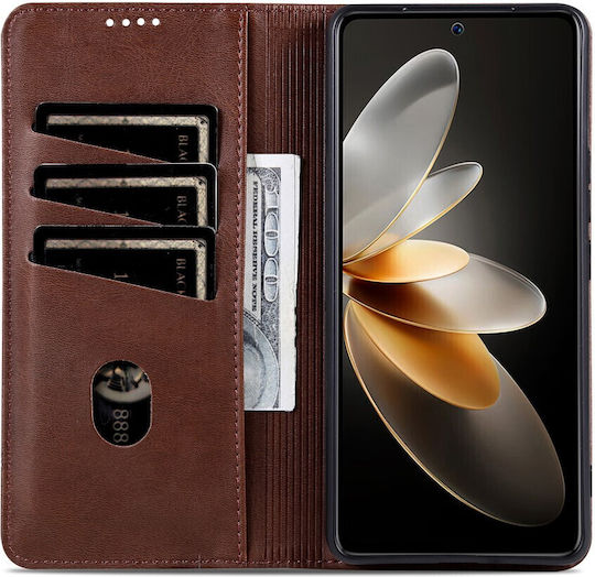 Litchi Retro V4 Texture Back Cover Δερμάτινο Μαγνητικό Καφέ (Galaxy M55)