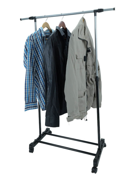 Uncle George Wheeled Floor Garment Rack made of Metal Telescopic Silver 63.5x37x133cm