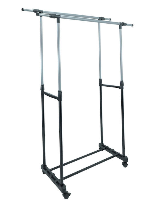 Uncle George Wheeled Floor Garment Rack made of Metal Telescopic Silver 65x30x136cm