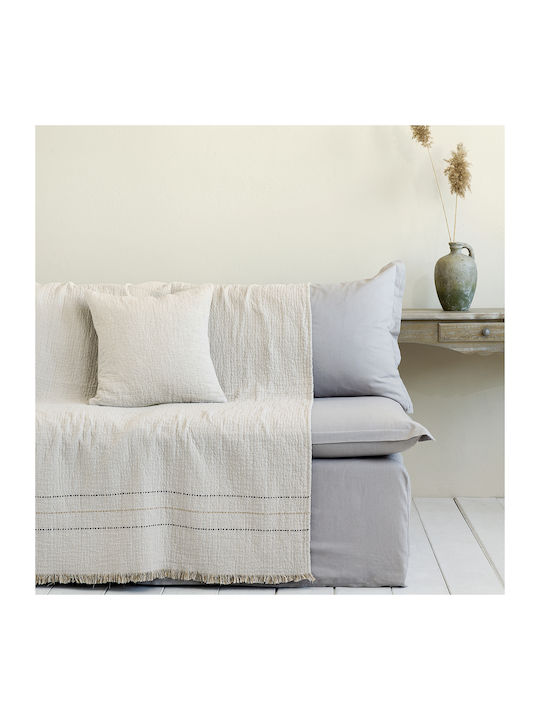 Nima Azura Three-Seater Sofa Throw 2 Sides Crinkled 180x300cm Ivory
