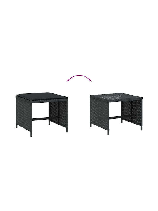 Garden Stool Cube Outdoor Rattan with Cushion Black 4 Pieces 40x40x35cm