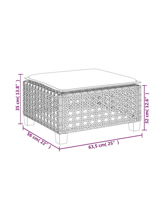 Gartenhocker Würfel Außeneinsatz Rattan mit Grauem Kissen 63,5x56x32cm