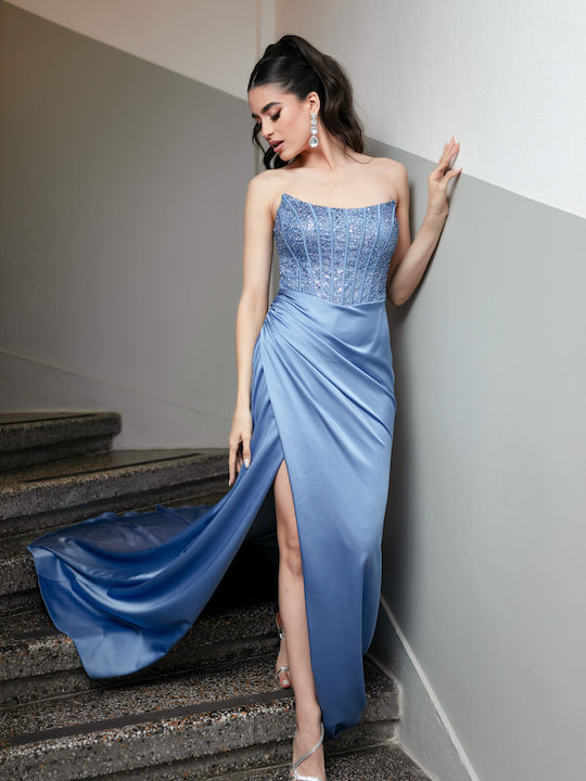 RichgirlBoudoir Maxi Dress for Wedding / Baptism Strapless Satin Light Blue