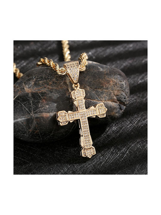 Femeiesc Placat cu Aur Cruce Iced Cross Pendant