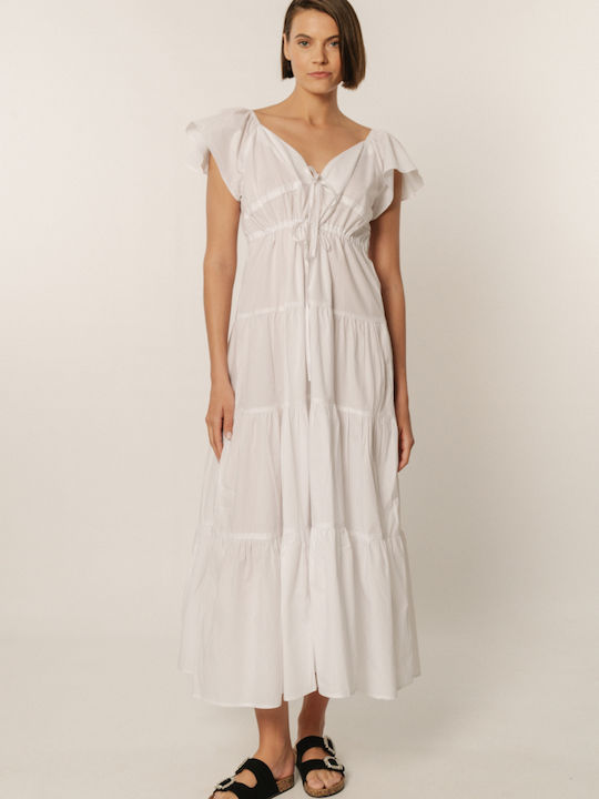 Edward Jeans Summer Maxi Dress with Ruffle White