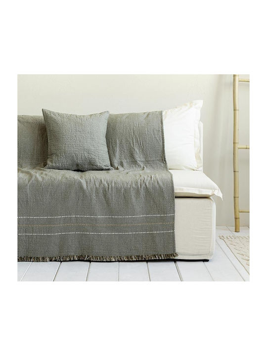 Nima Azura Three-Seater Sofa Throw Crinkled 180x300cm Khaki