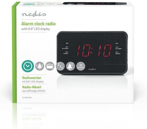 Nedis Επιτραπέζιο Ψηφιακό Ρολόι LED με Ξυπνητήρι & Ραδιόφωνο Μαύρο CLAR002BK