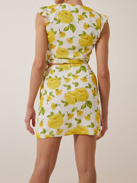 Enzzo Dress Wrap with Ruffle Yellow