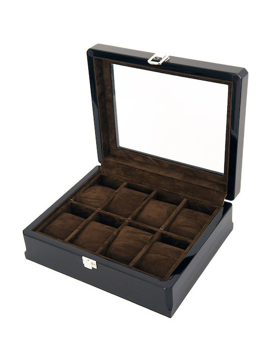 Daponte Wooden Case Deluxe with transparent lid for 8 watches in Black color DAP-WB14