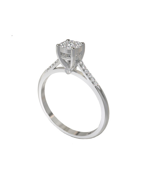 Diamond Jools Single Stone Ring Invisible made of White Gold 18K with Diamond